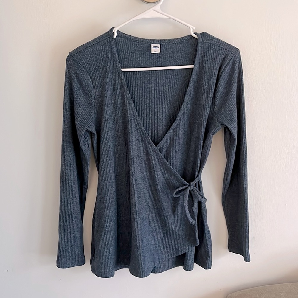Old Navy Blue Ribbed Wrap Sweater